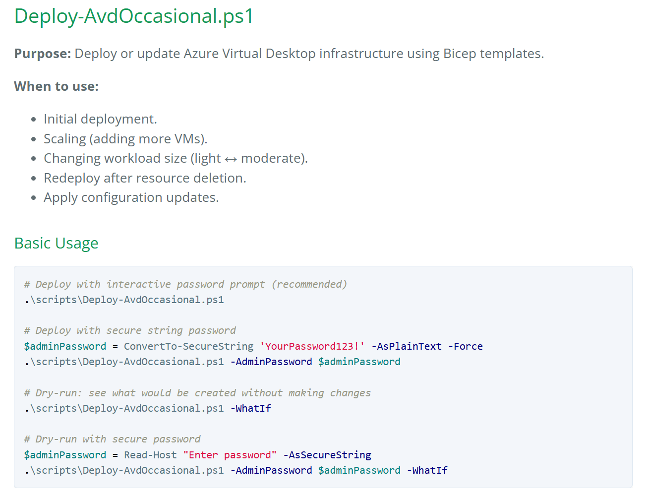 Occasional Use Azure Virtual Desktop (AVD) Bicep